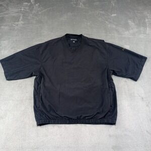 FootJoy Pullover Windbreaker Jacket Mens Large Black `1/2 Sleeves V-Neck Pockets